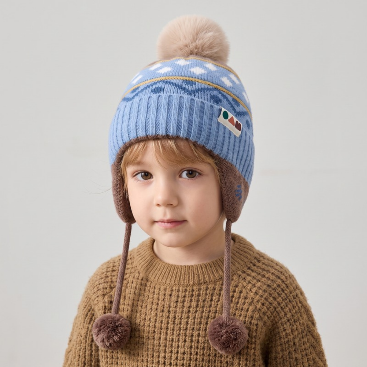 Lilo Fair Isle Ear Flap Hat - Sky Blue and Brown