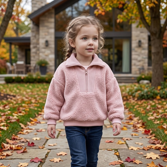 Lilo Lamb Fleece High Neck Zip Sweatshirt - Pink