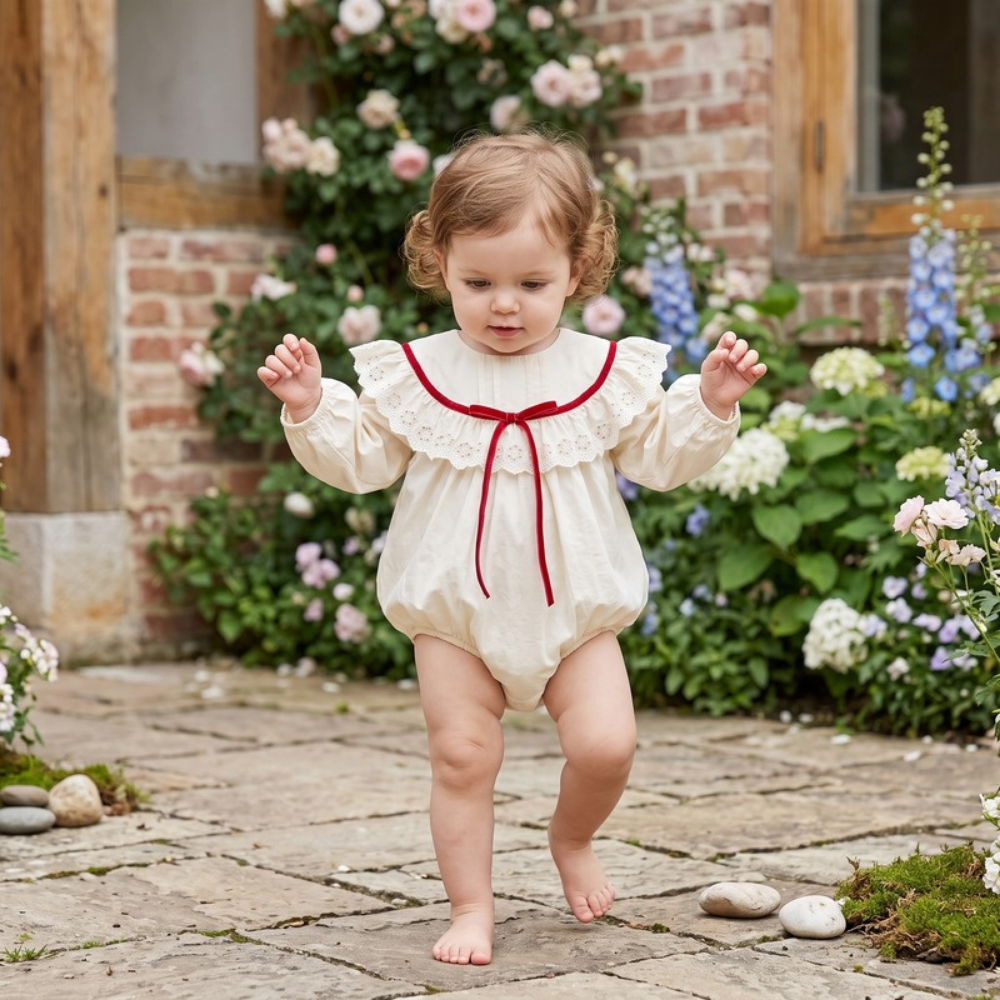 Lilo Long Sleeve Romper Dress - Cream Romper