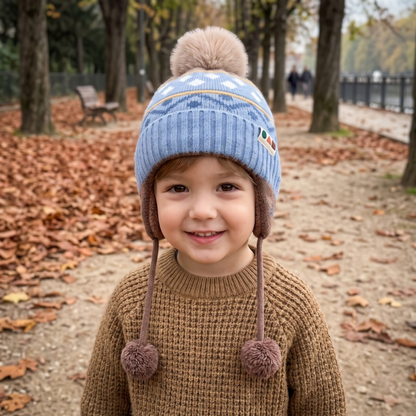 Lilo Fair Isle Ear Flap Hat - Sky Blue and Brown