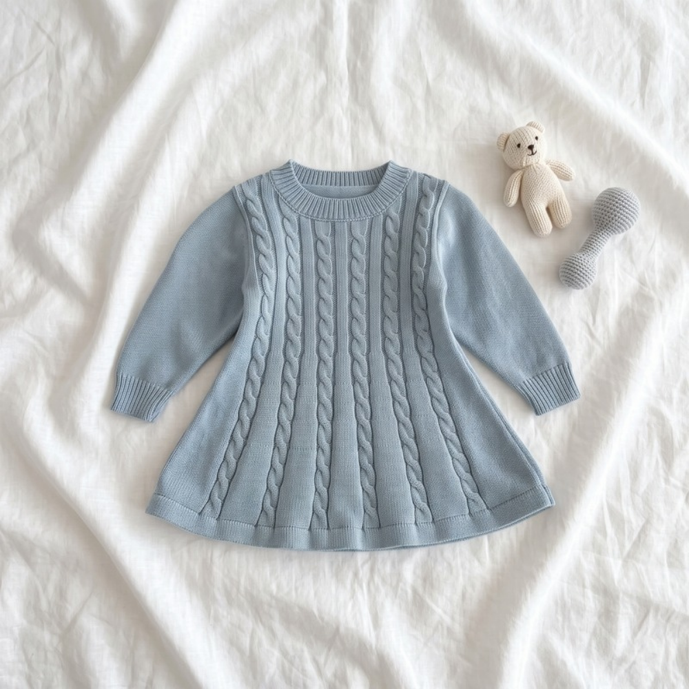 Lilo Cable Knit Sweater Dress - Fog Blue