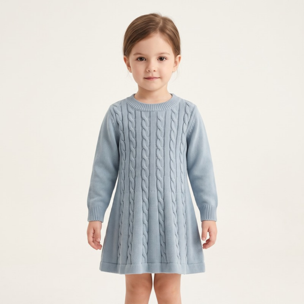 Lilo Cable Knit Sweater Dress - Fog Blue