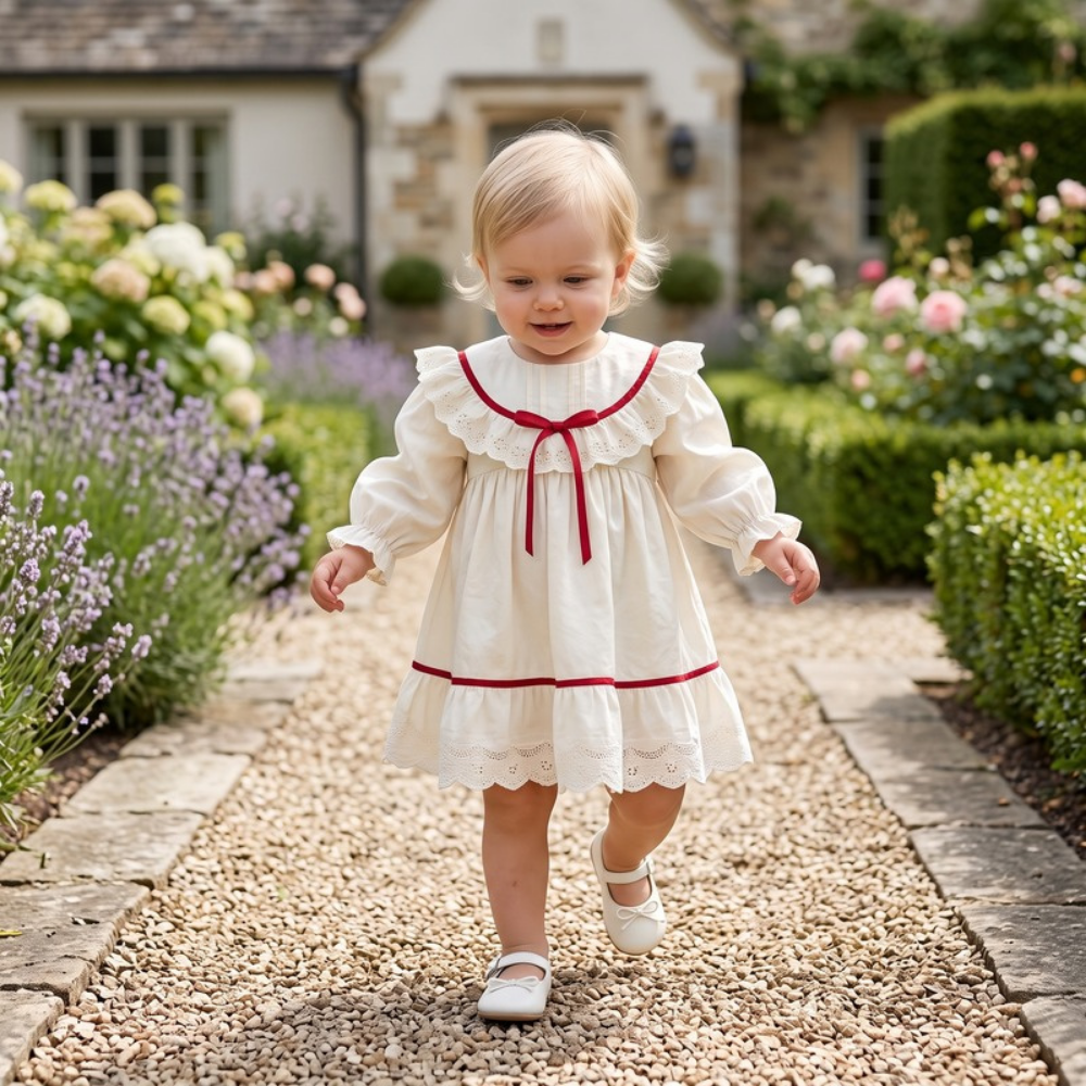 Lilo Long Sleeve Romper Dress - Cream Dress