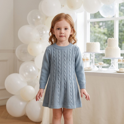 Lilo Cable Knit Sweater Dress - Fog Blue