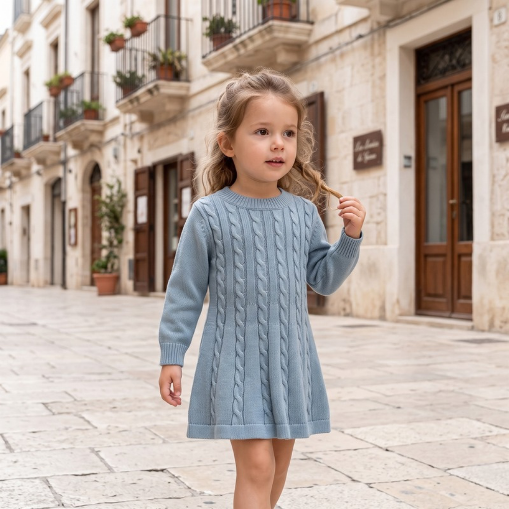 Lilo Cable Knit Sweater Dress - Fog Blue