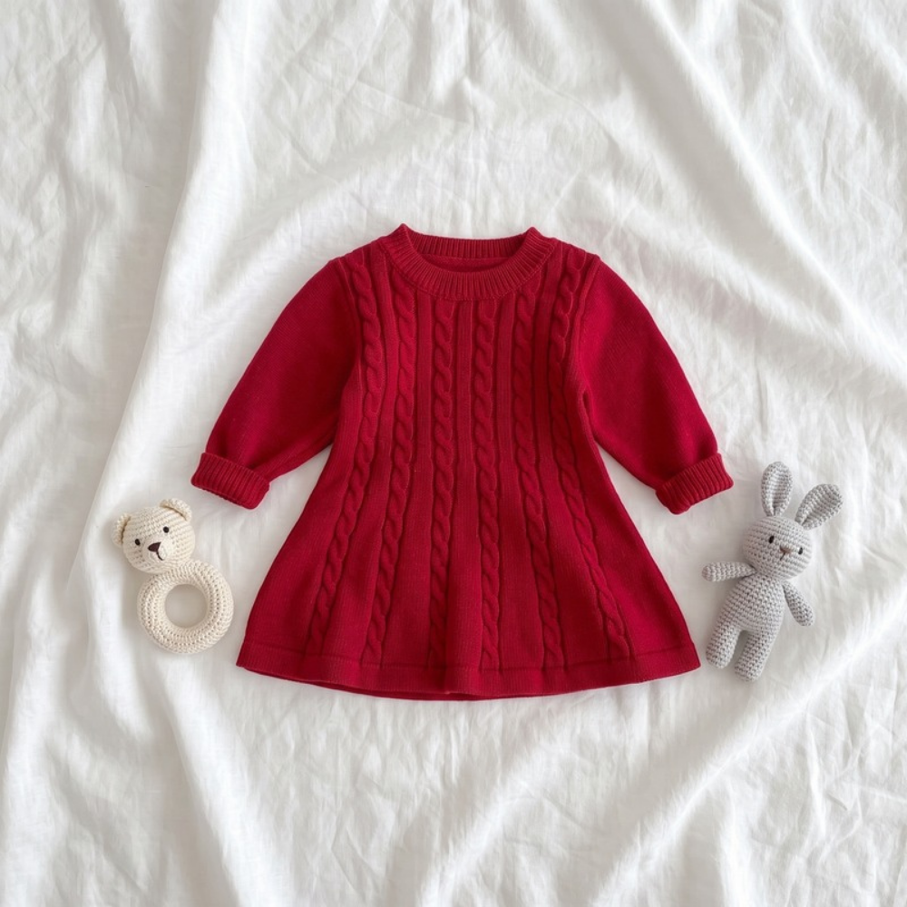 Lilo Cable Knit Sweater Dress - Burgundy