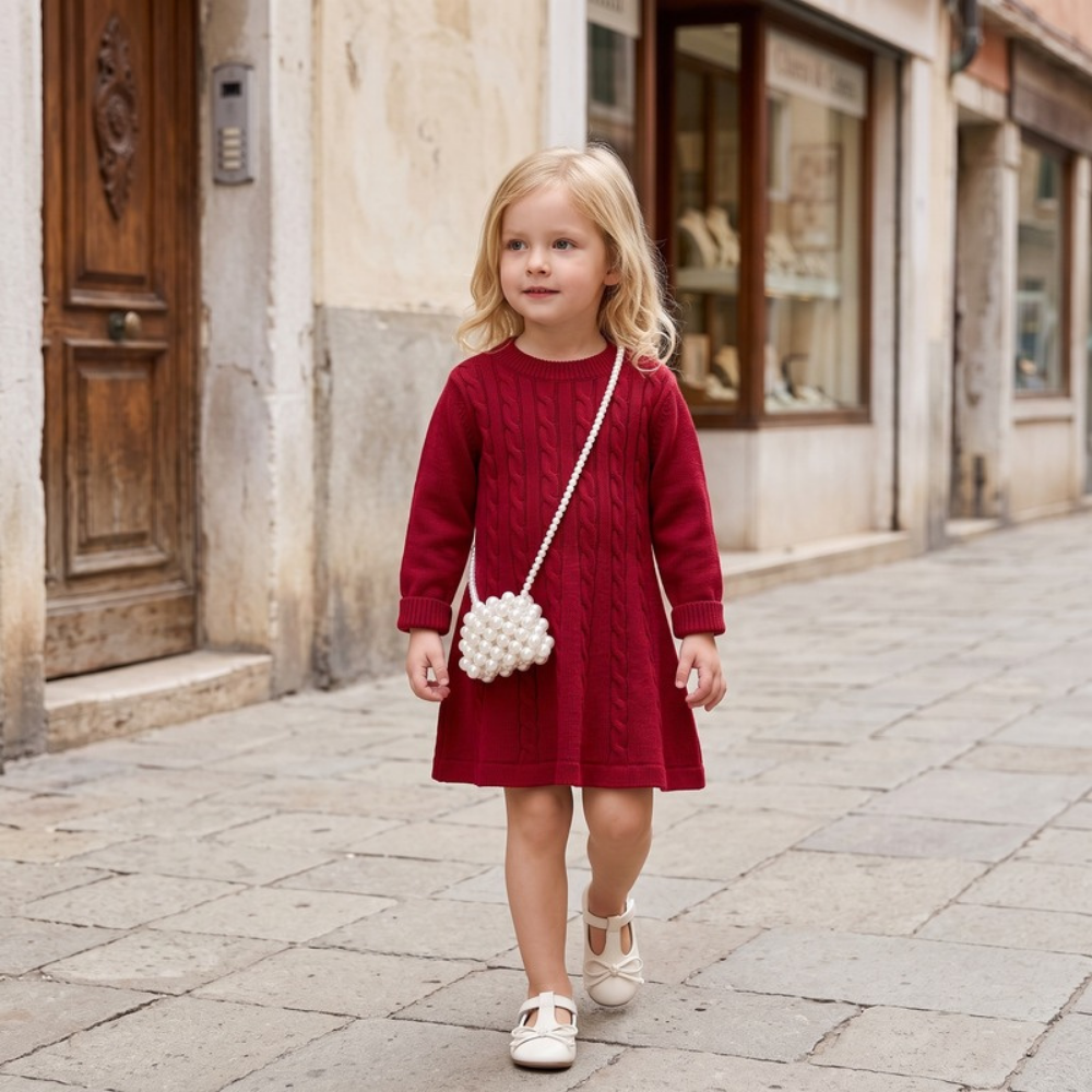 Lilo Cable Knit Sweater Dress - Burgundy