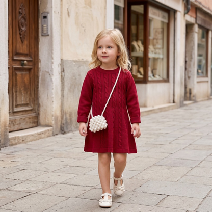 Lilo Cable Knit Sweater Dress - Burgundy