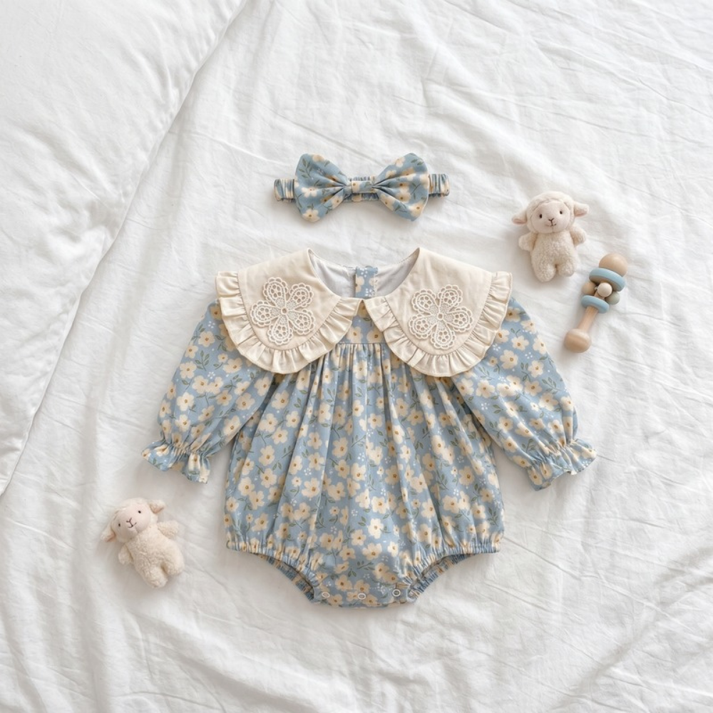 Lilo Cotton Romper and Dress Set - Blue Daisy Romper