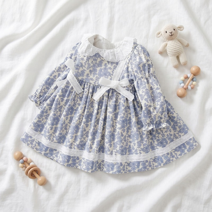 Lilo Floral Lace Bow Princess Dress - Blue Floral