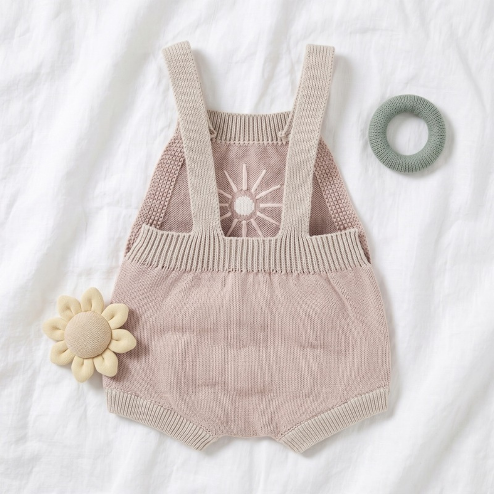 Lilo Sunflower Knit Strap Romper - Pink