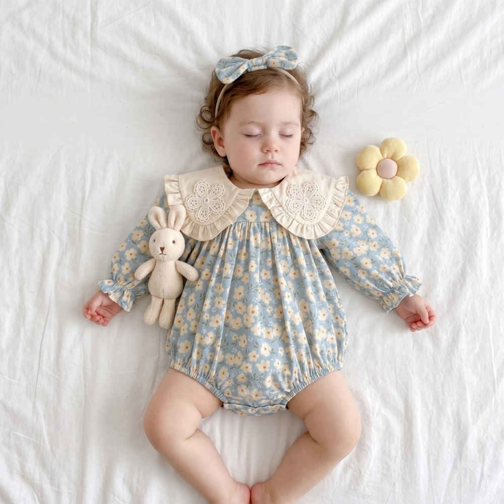 Lilo Cotton Romper and Dress Set - Blue Daisy Romper