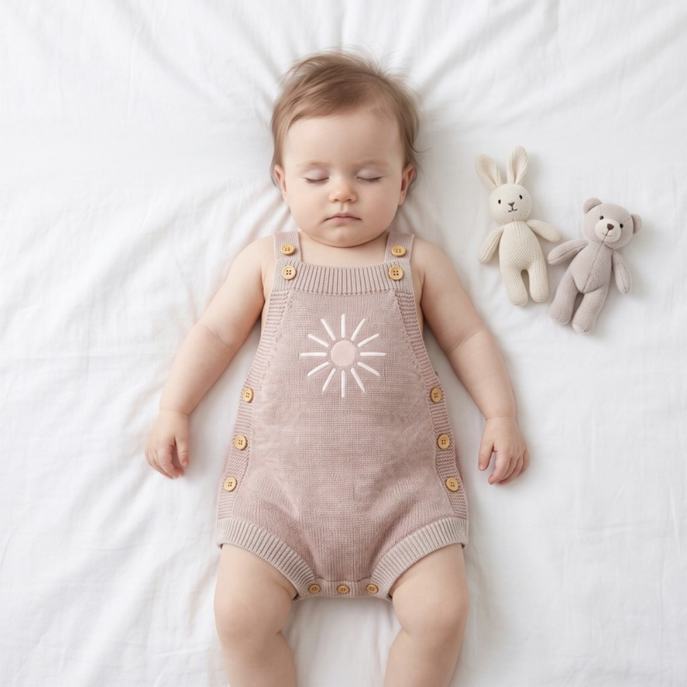 Lilo Sunflower Knit Strap Romper - Pink