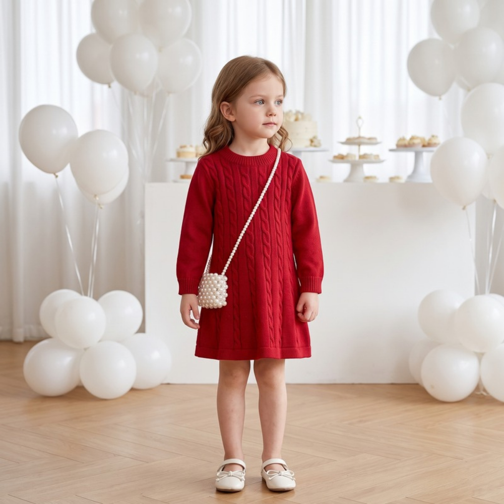 Lilo Cable Knit Sweater Dress - Burgundy