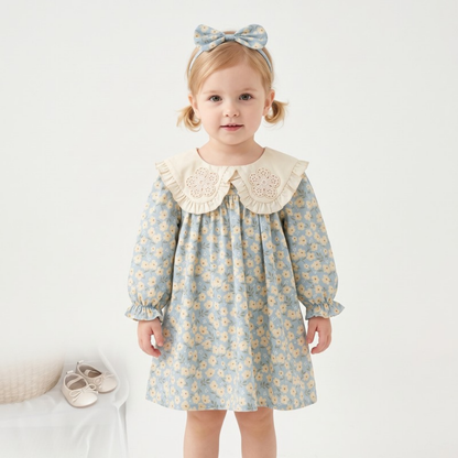 Lilo Cotton Romper and Dress Set - Blue Daisy Dress