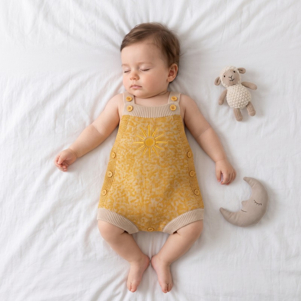 Lilo Sunflower Knit Strap Romper - Yellow
