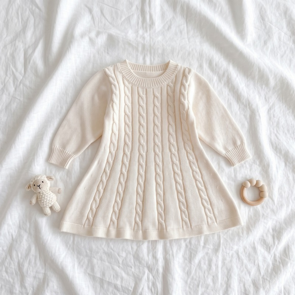 Lilo Cable Knit Sweater Dress - Beige