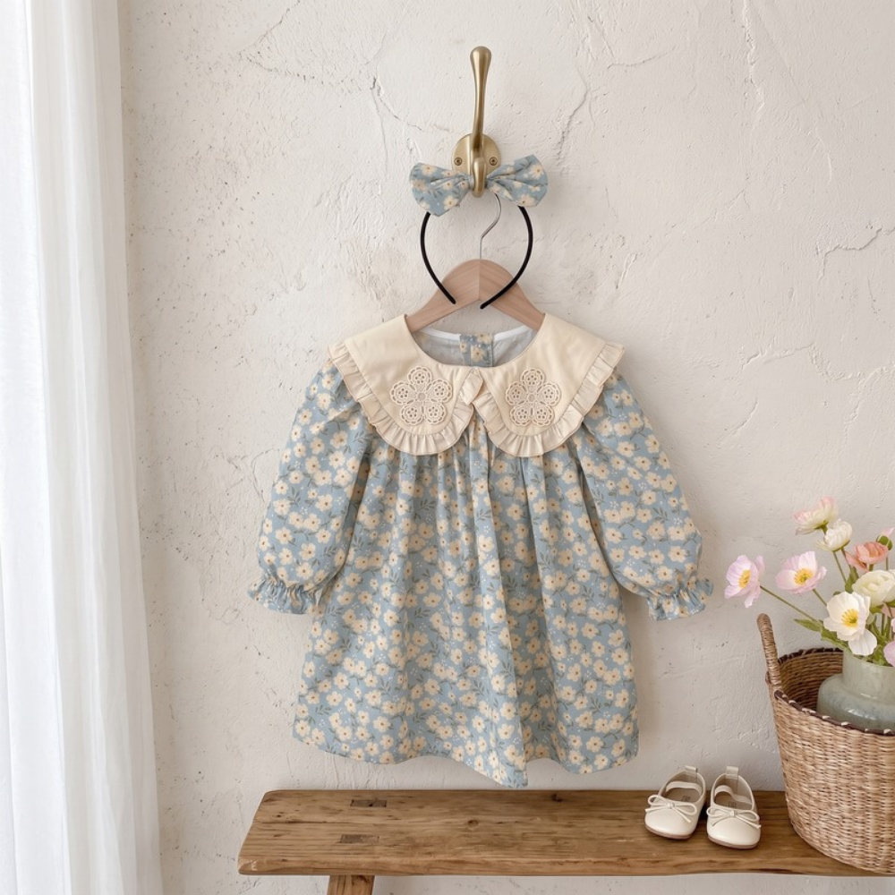 Lilo Cotton Romper and Dress Set - Blue Daisy Dress
