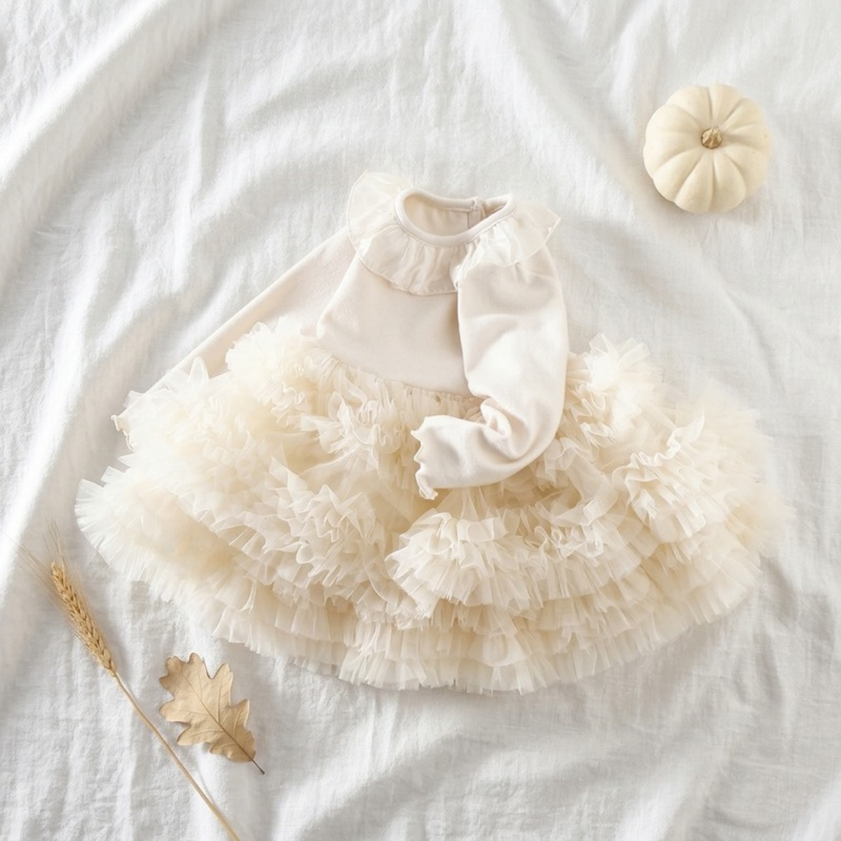 Lilo Long Sleeve Tulle Tutu Dress - Ivory