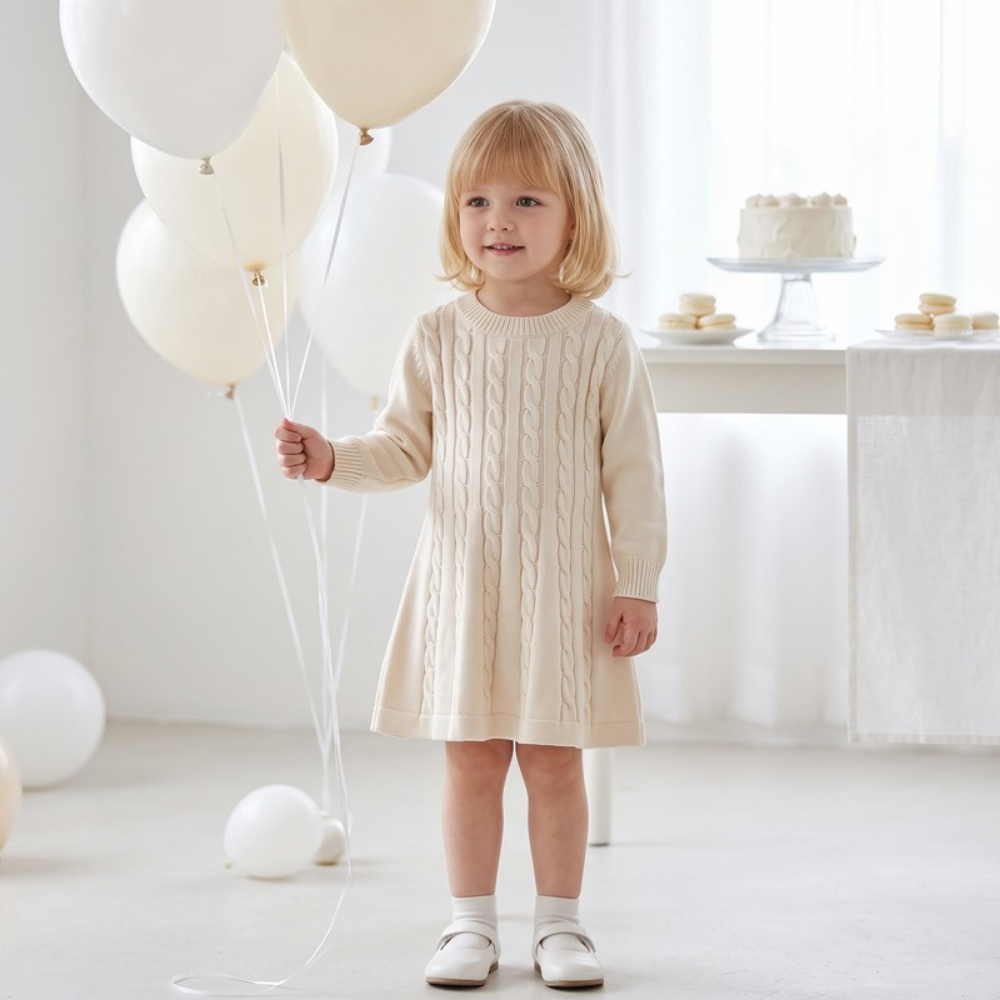 Lilo Cable Knit Sweater Dress - Beige