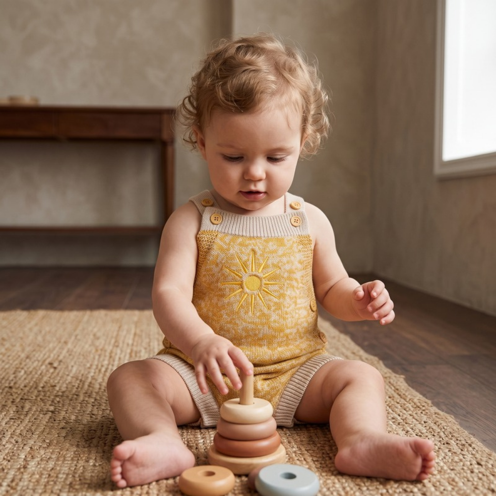 Lilo Sunflower Knit Strap Romper - Yellow