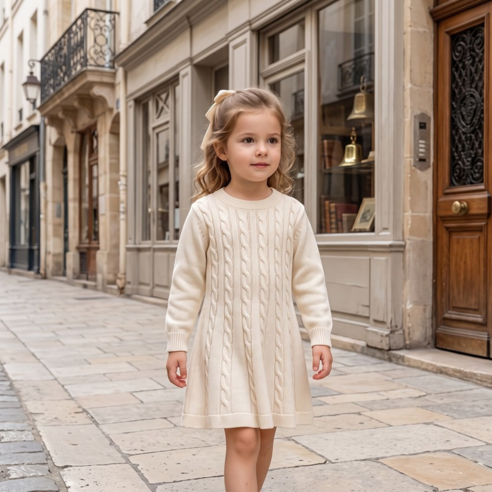 Lilo Cable Knit Sweater Dress - Beige