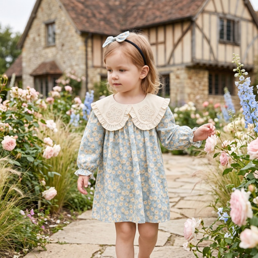 Lilo Cotton Romper and Dress Set - Blue Daisy Dress
