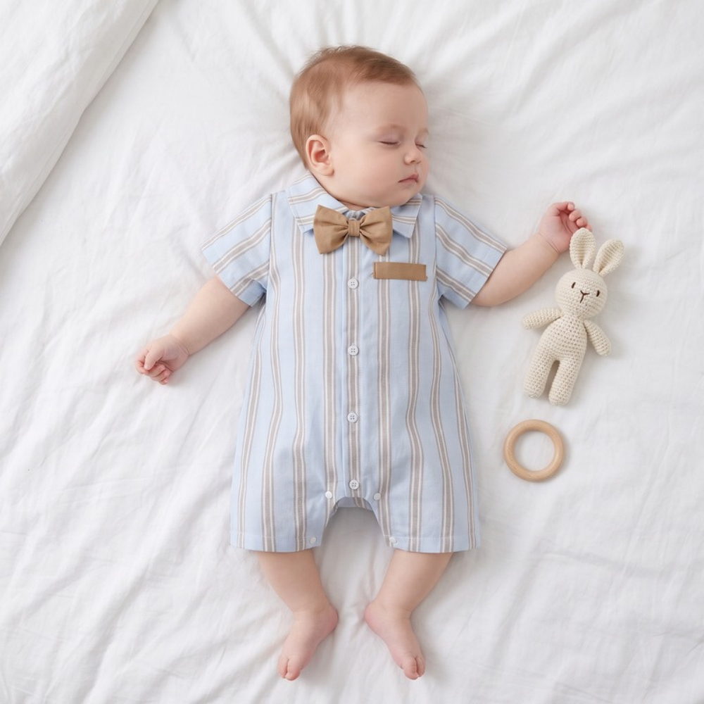 Lilo Striped Newborn Summer Bodysuit - Sky Blue