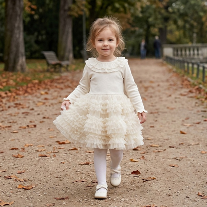 Lilo Long Sleeve Tulle Tutu Dress - Ivory