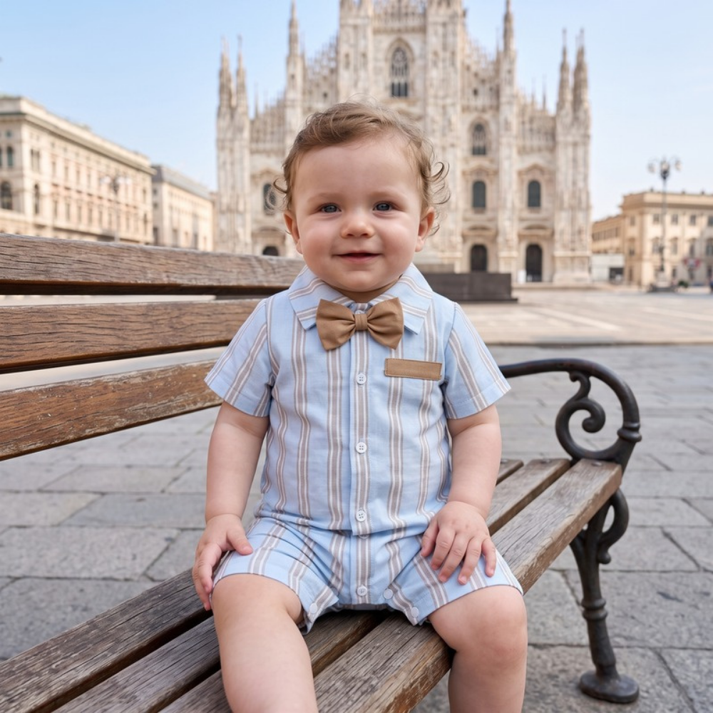 Lilo Striped Newborn Summer Bodysuit - Sky Blue
