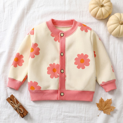 Lilo Thick Knit Button Cardigan - Pink Flower
