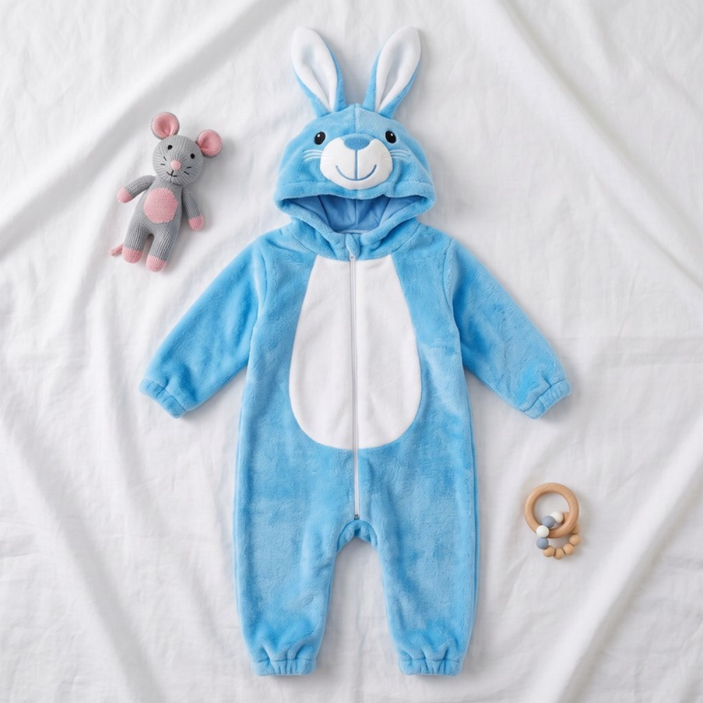 Lilo Festive Animal Hooded Romper - Blue Bunny
