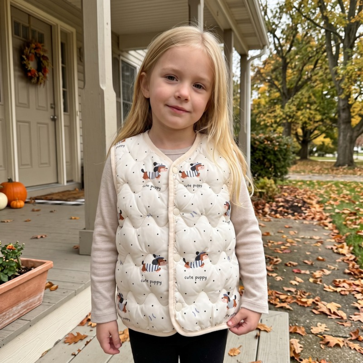 Lilo Reversible Printed Vest - Cream Dachshund