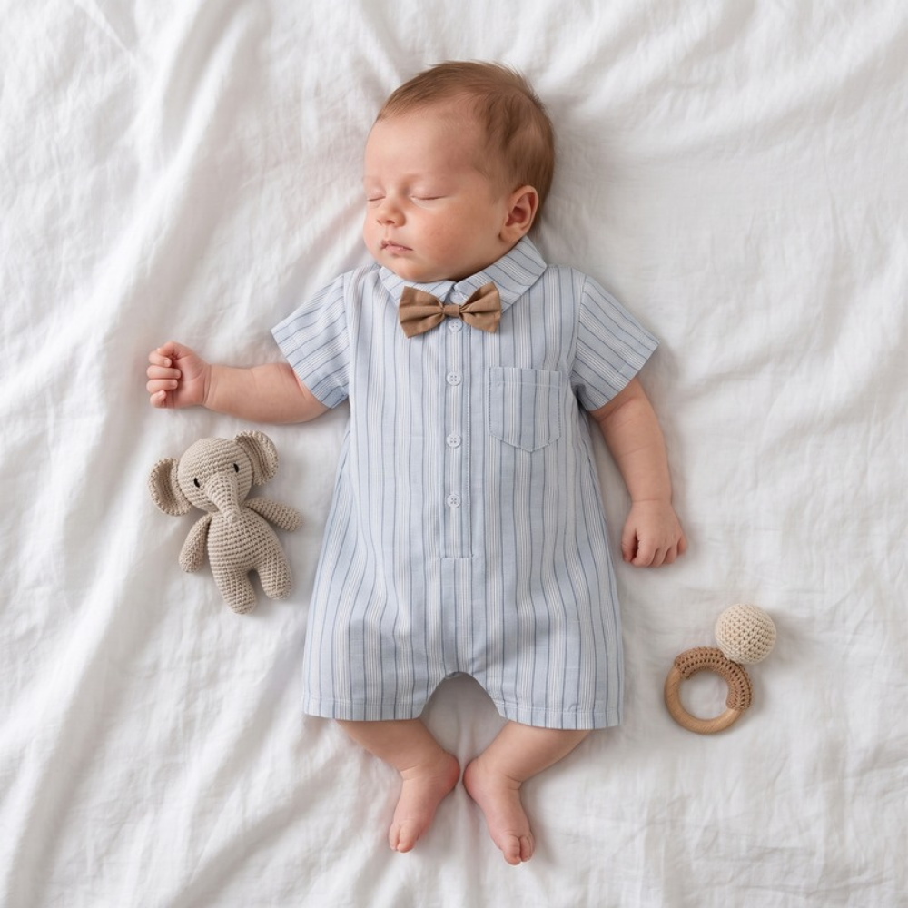Lilo Striped Newborn Summer Bodysuit - Light Grey