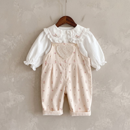 Lilo Floral Heart Dungarees - White Blouse