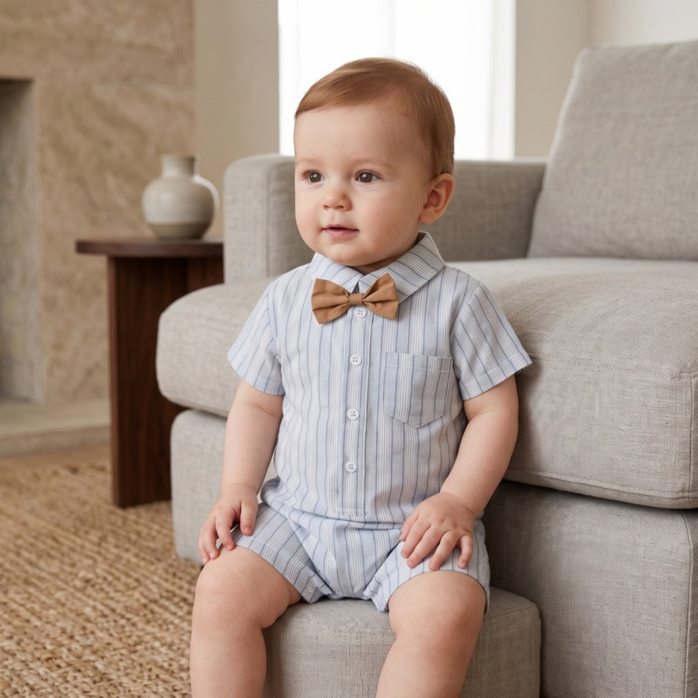 Lilo Striped Newborn Summer Bodysuit - Light Grey