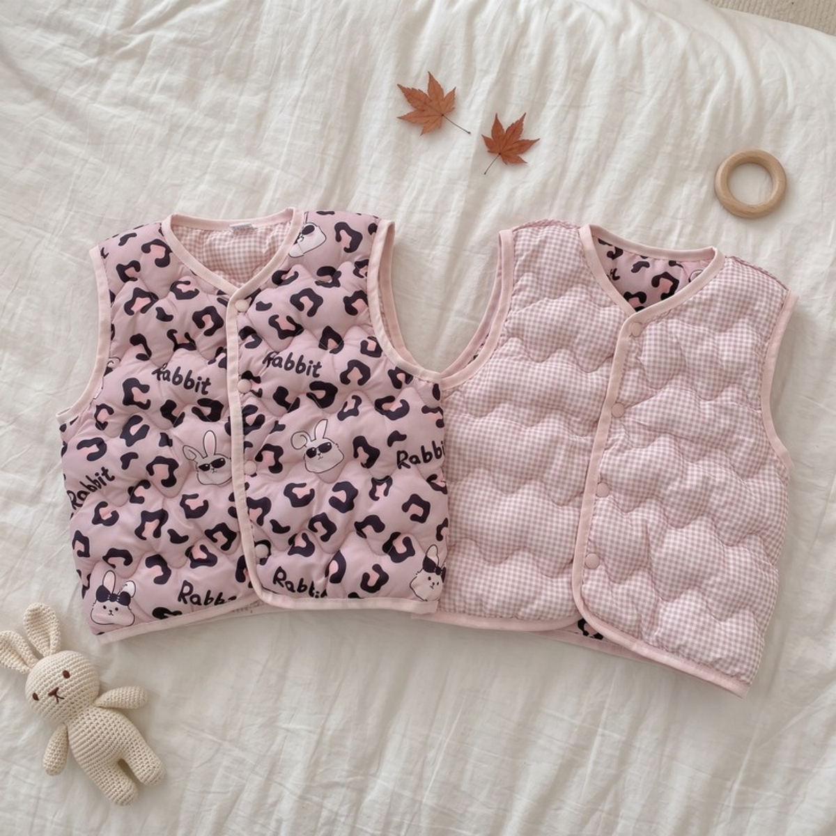 Lilo Reversible Printed Vest - Pink Leopard Bunny