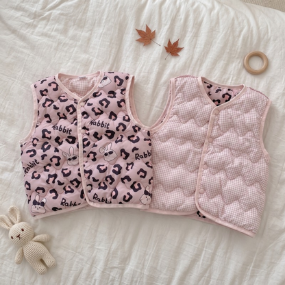 Lilo Reversible Printed Vest - Pink Leopard Bunny