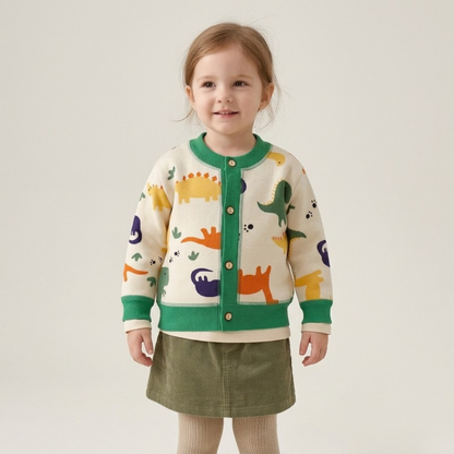 Lilo Thick Knit Button Cardigan - Dinosaur