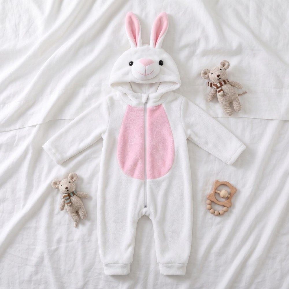 Lilo Festive Animal Hooded Romper - White Bunny
