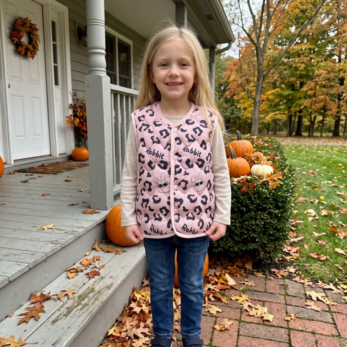 Lilo Reversible Printed Vest - Pink Leopard Bunny