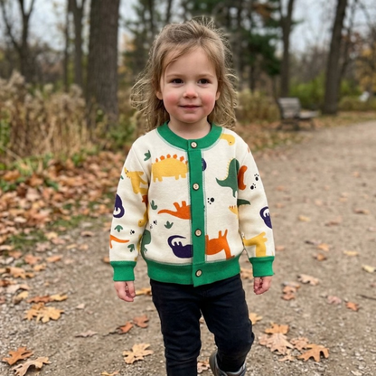 Lilo Thick Knit Button Cardigan - Dinosaur