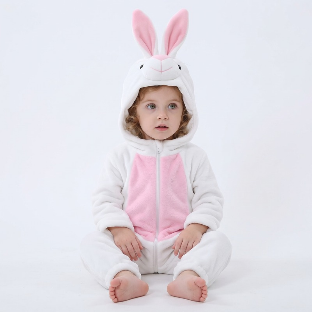 Lilo Festive Animal Hooded Romper - White Bunny