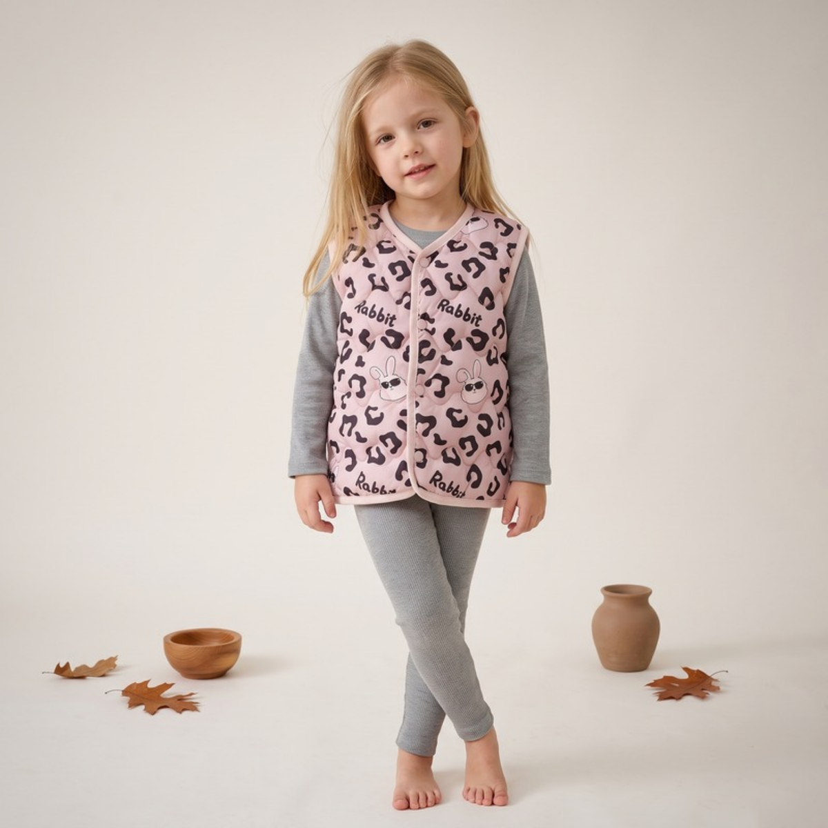 Lilo Reversible Printed Vest - Pink Leopard Bunny