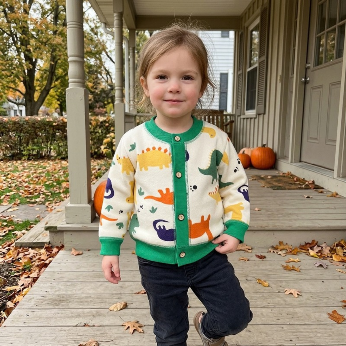 Lilo Thick Knit Button Cardigan - Dinosaur