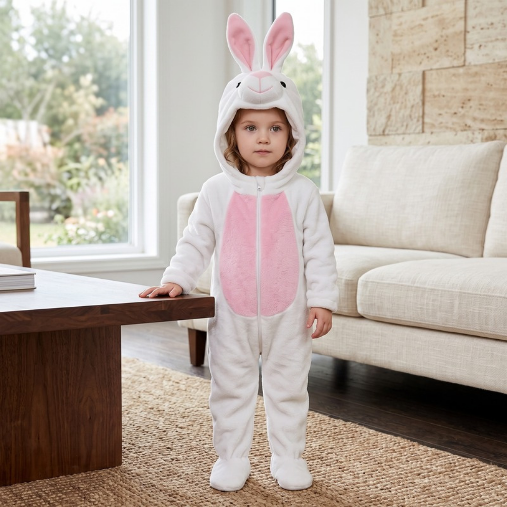 Lilo Festive Animal Hooded Romper - White Bunny
