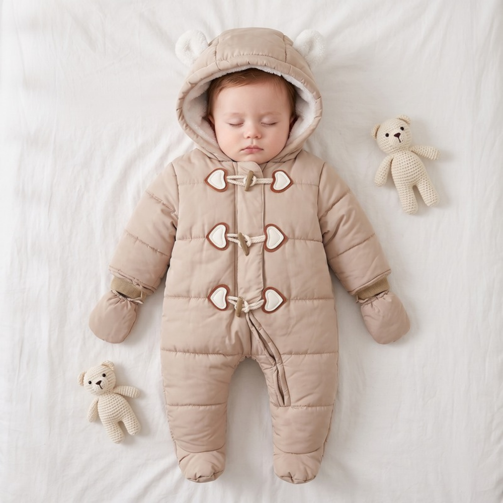 Lilo Hooded Fleece Baby Snowsuit - Deep Khaki