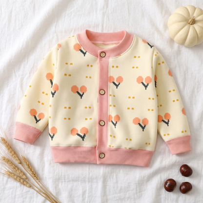 Lilo Thick Knit Button Cardigan - Peach Cherry