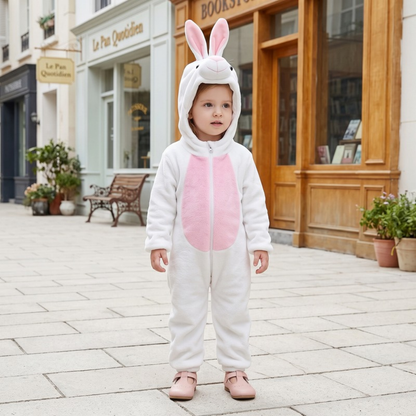Lilo Festive Animal Hooded Romper - White Bunny