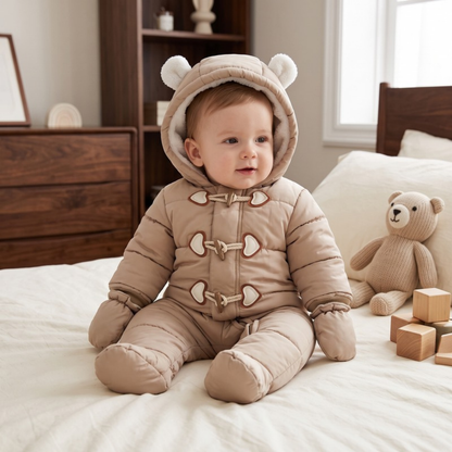 Lilo Hooded Fleece Baby Snowsuit - Deep Khaki